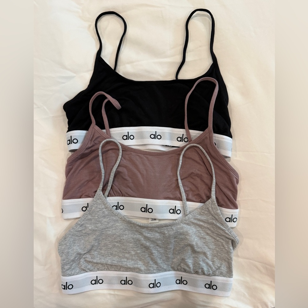 Alo Icon Cami Bralette Trio - Black, Smoky Quartz, Gray S